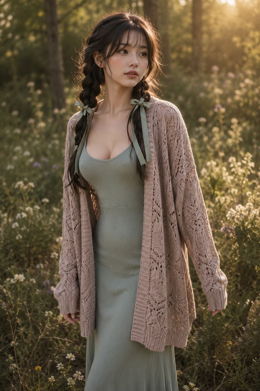 Altar’d State Meadow Trails & Soft Morning Light heirloom Open-Weave cardigan